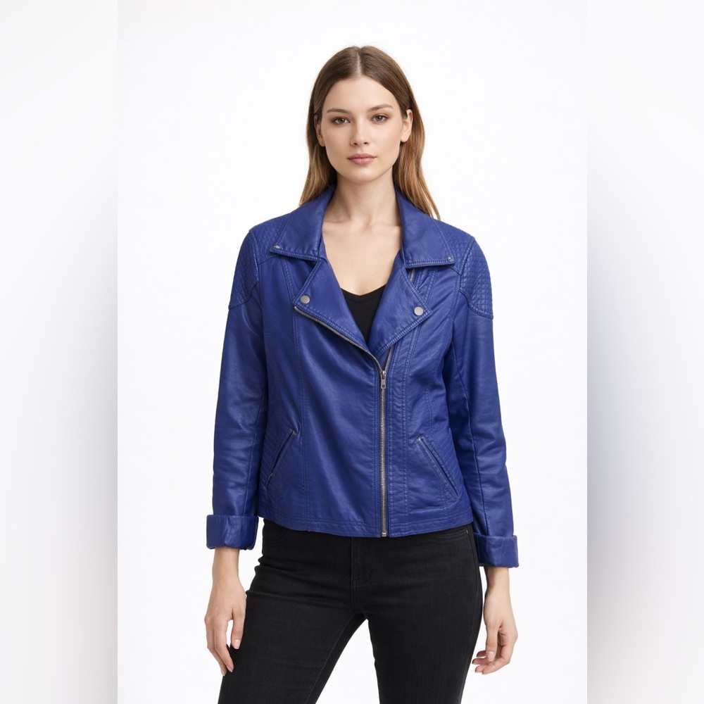 Forever 21 Blue Faux Leather Moto Jacket | M